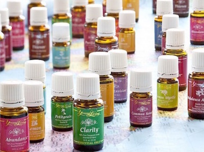 Young Living essential oil bottles spread out