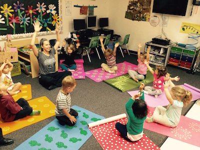 Preschool yoga class at Carmel Mountain Preschool
