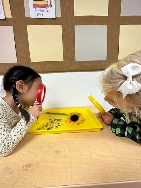 two girls learning spanish at preschool