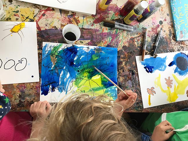 kids paint with watercolors