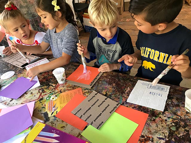 kindergarten children working on an art project