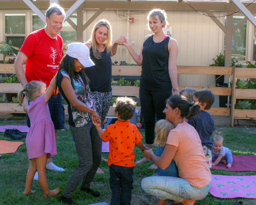 yoga together with family at daycare