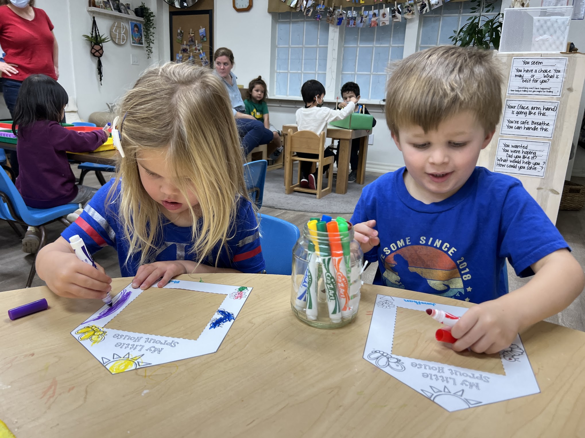 children coloring at preschool