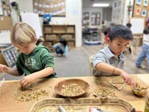preschool boys crafting bird feeders