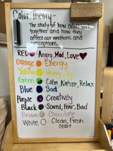 color theory board at preschool